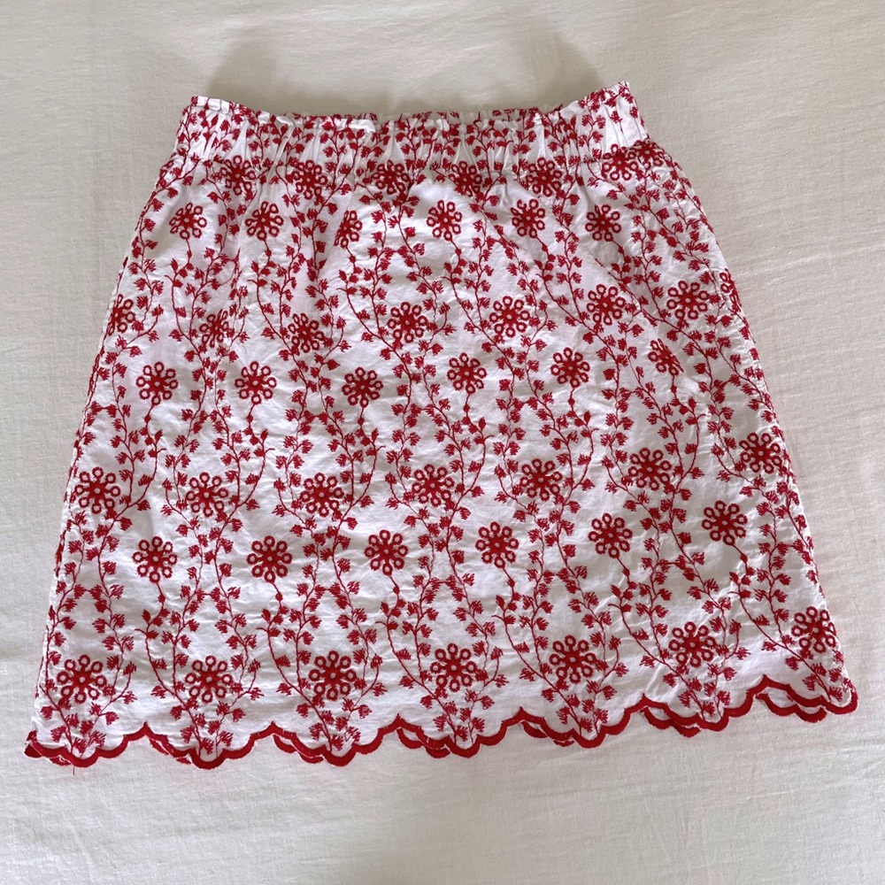 Red and White Floral Mini Skirt